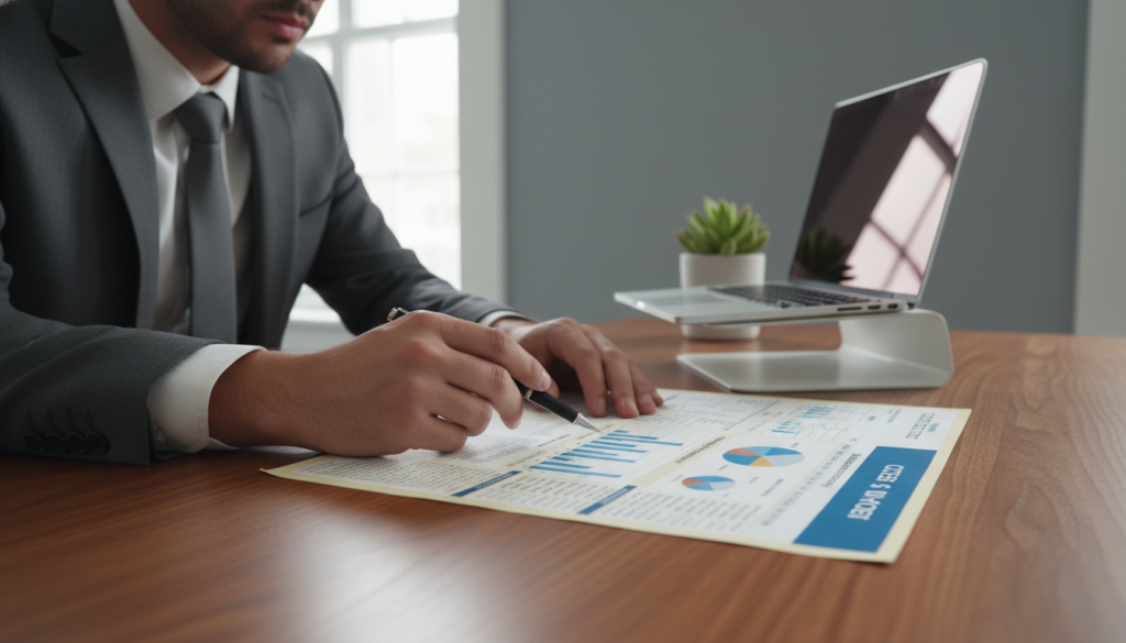 A detailed and professional credit report laid out on a clean, modern desk. In the foreground, the report is prominently displayed, showing various sections like credit score, payment history, and account details with charts and graphs illustrating data trends. In the middle, a business professional, dressed in formal attire, examines the report intently, with a focused expression. Soft, natural lighting illuminates the scene, and the backdrop features a minimalistic office environment with a potted plant and a laptop, suggesting a productive workspace. The overall mood is analytical and informative, inviting viewers to engage with the subject matter in a clear and accessible manner. A detailed and professional credit report laid out on a clean, modern desk. In the foreground, the report is prominently displayed, showing various sections like credit score, payment history, and account details with charts and graphs illustrating data trends. In the middle, a business professional, dressed in formal attire, examines the report intently, with a focused expression. Soft, natural lighting illuminates the scene, and the backdrop features a minimalistic office environment with a potted plant and a laptop, suggesting a productive workspace. The overall mood is analytical and informative, inviting viewers to engage with the subject matter in a clear and accessible manner.