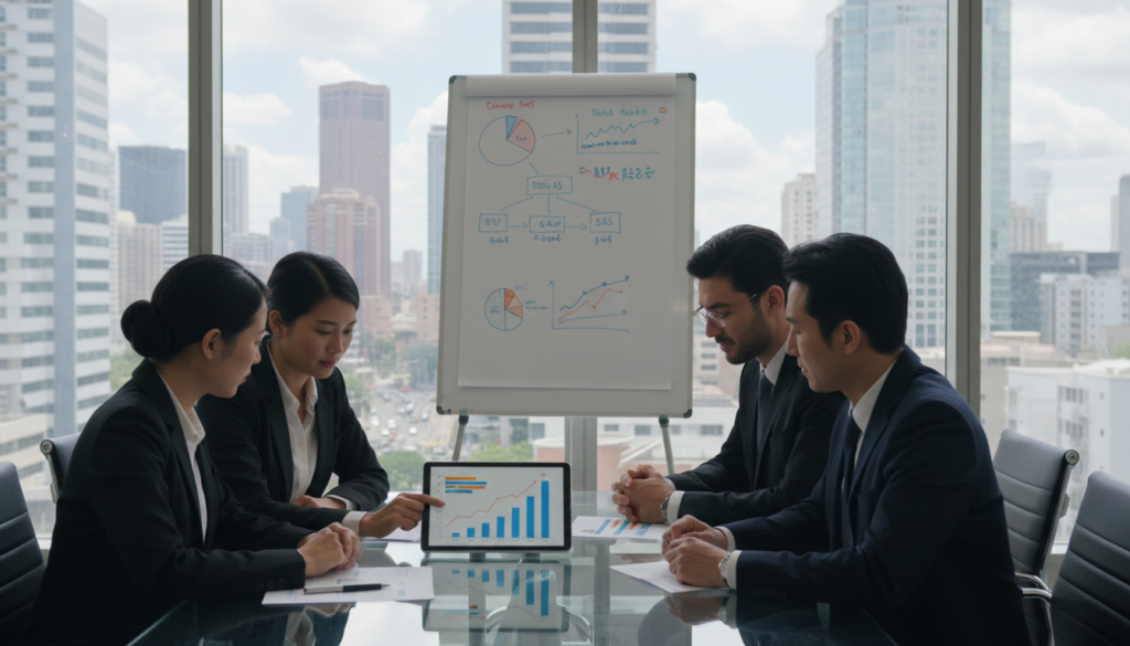 A modern office setting filled with professional individuals analyzing data. In the foreground, a diverse group of three professionals in business attire—two men and one woman—are gathered around a sleek, glass conference table, examining a digital tablet displaying colorful graphs and statistics. In the middle ground, a whiteboard filled with notes and pie charts illustrates important metrics related to credit reports. The background features a large window allowing natural light to flood the room, casting soft shadows, and showcasing a panoramic view of a bustling cityscape. The atmosphere is focused and collaborative, reflecting the critical role of credit bureaus in managing and understanding financial information. The image should be well-lit and composed with a slightly elevated angle for a dynamic perspective. A modern office setting filled with professional individuals analyzing data. In the foreground, a diverse group of three professionals in business attire—two men and one woman—are gathered around a sleek, glass conference table, examining a digital tablet displaying colorful graphs and statistics. In the middle ground, a whiteboard filled with notes and pie charts illustrates important metrics related to credit reports. The background features a large window allowing natural light to flood the room, casting soft shadows, and showcasing a panoramic view of a bustling cityscape. The atmosphere is focused and collaborative, reflecting the critical role of credit bureaus in managing and understanding financial information. The image should be well-lit and composed with a slightly elevated angle for a dynamic perspective.